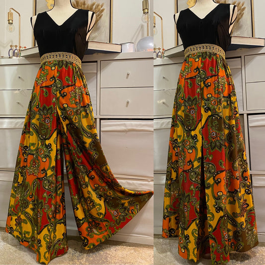 60’s Psychedelic Paisley Palazzo Jumpsuit (S)
