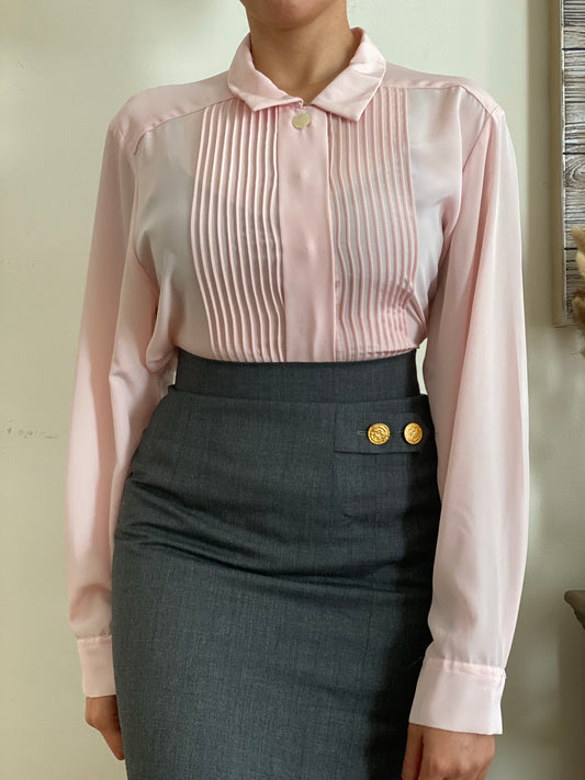 Pleated Front Long Sleeve Blouse  (12)