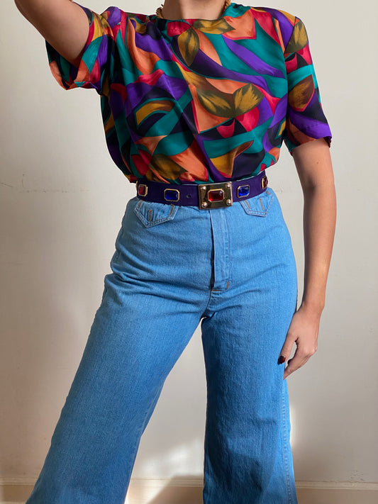 90's Colorful Abstract Short Sleeve Top (S)