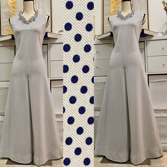 70's Blue Polka Dot Insane Bell Bottom Ruffle Jumpsuit (M-L)