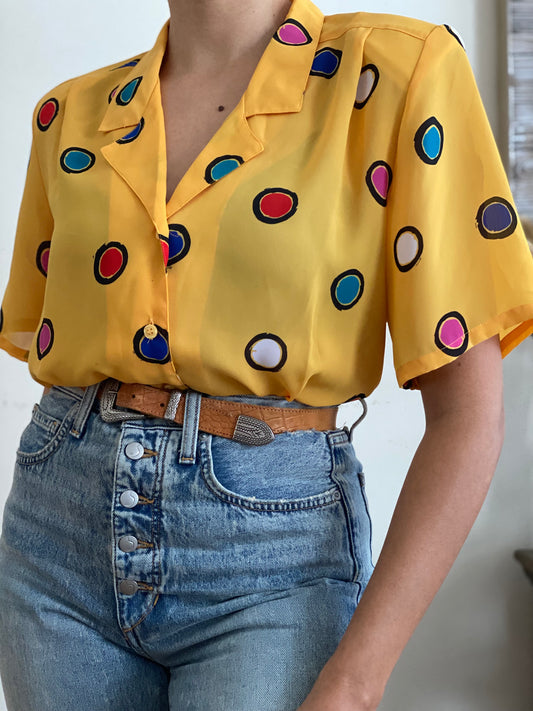 Multicolor Circle Print Short Sleeve Blouse (8)