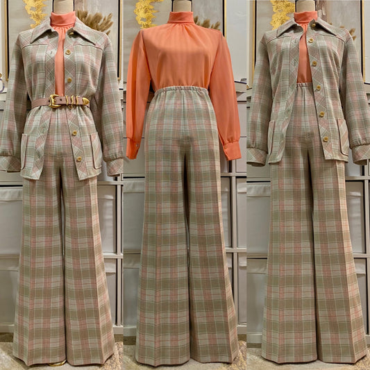 70’s 2-Piece Plaid Set - Jacket Shirt & Bell Bottoms (L-XL)