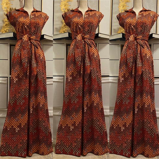 70's Abstract, Zippered Front Palazzo Jumpsuit (M-L, 34"W)