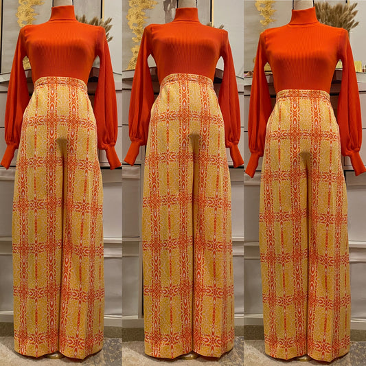 70’s Abstract High Rise Wide Leg Pants (L)