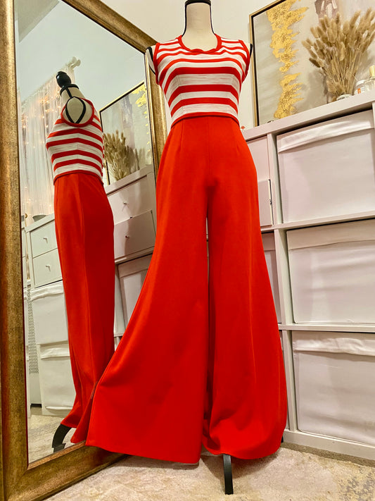 70's Striped Top Jumpsuit with Bell Bottoms (S)