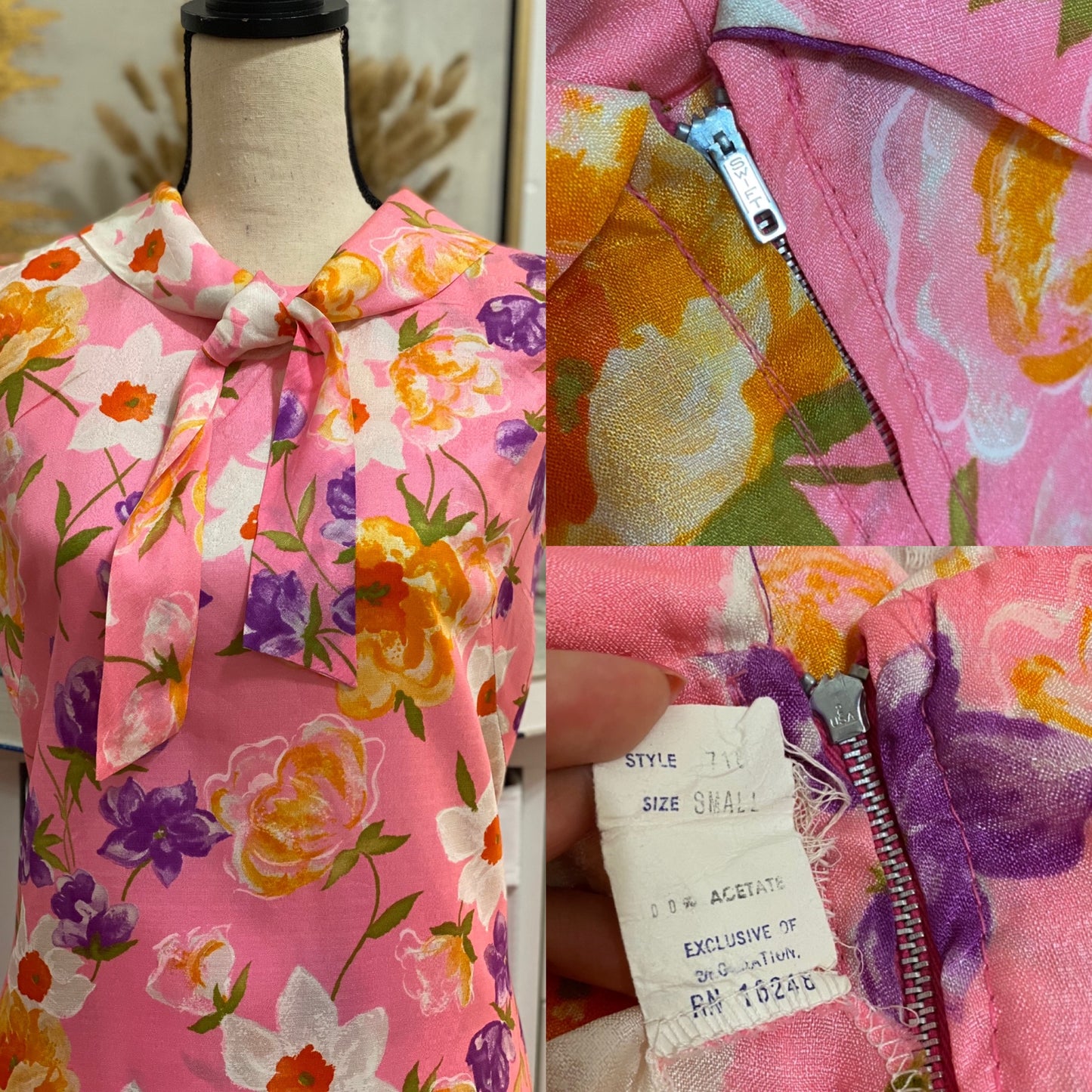 60's Floral Pantsuit - Mini Dress Top & Flared Bell Bottoms (S-L)