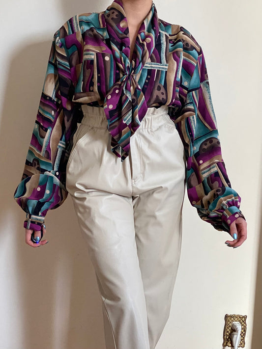 80's VOLUP PUFFY SLEEVE JABOT BOW BLOUSE
