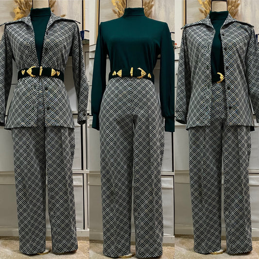 60's-70's Abstract Ankle Length Straight Leg 2Pc Pantsuit (M-L) Petite