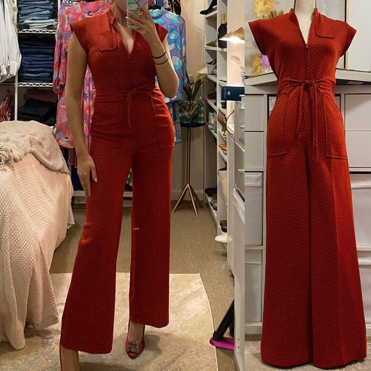 70's Swiss Dot Wide Leg Jumpsuit (S-M)