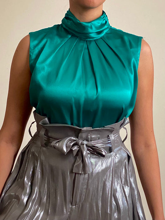 80's Satin Sleeveless Turtleneck Top (10)