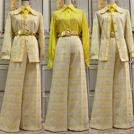 70s Pastel 2PC Wide Leg Leisure/Pantsuit (L-XL, 32"-36"W)