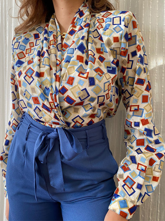 Geometric Print Long Sleeve Blouse