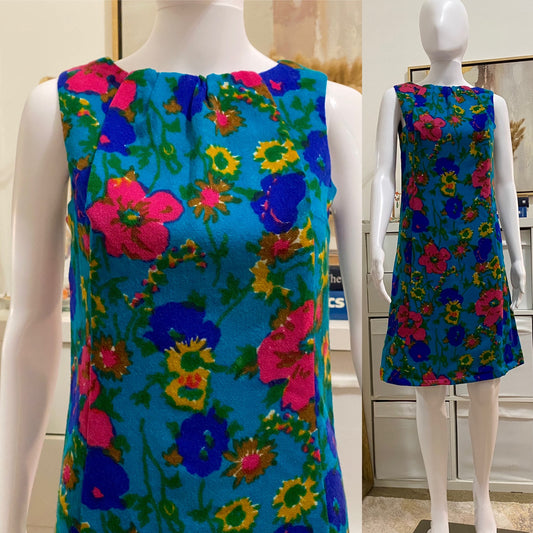 50s 60s Floral Midi Dress w/ Pockets (S)