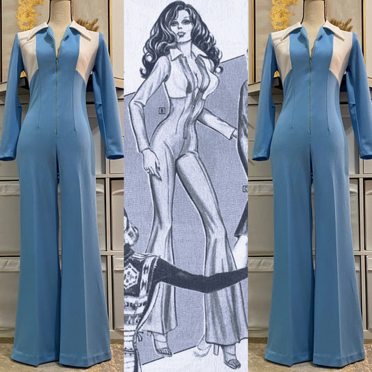 70’s Dual Tone Sexy Catsuit/Jumpsuit w/ Bell Bottoms (S-M)