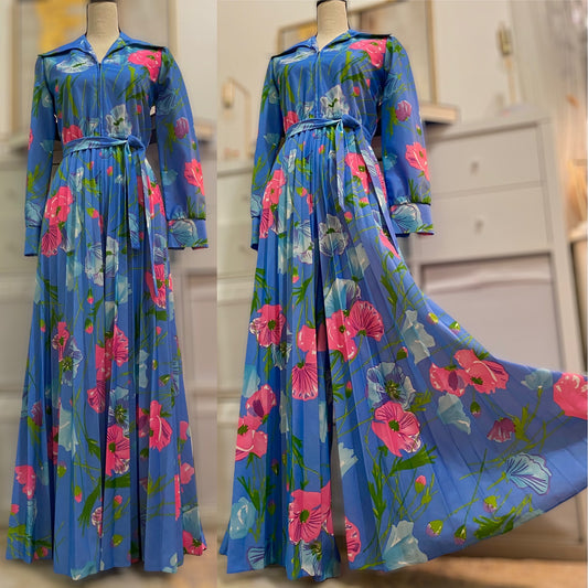 70’s Floral Pleated Palazzo Jumpsuit (S-M)