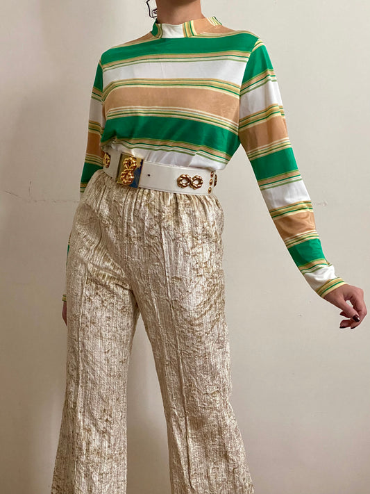 70's Striped Turtleneck Long Sleeve Top (M)