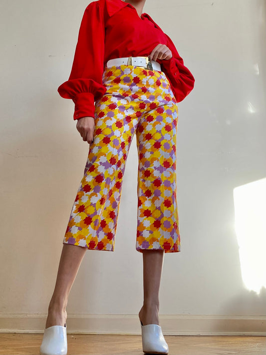 70's Colorful Abstract High Waisted Capris (S)