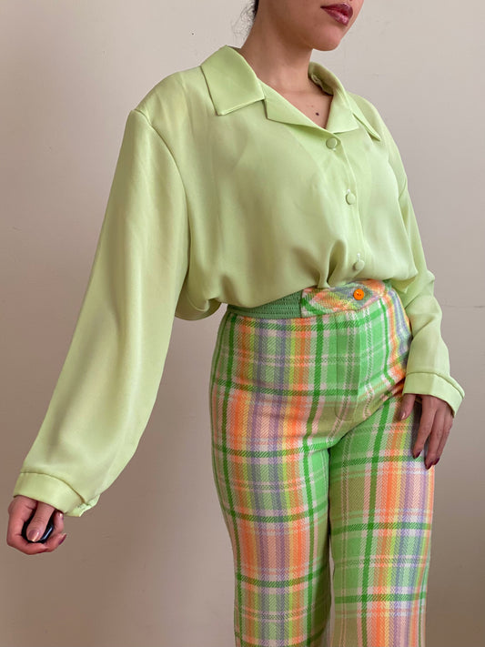 80's Green Sorbet Button Down Long Sleeve Blouse (M-XL)