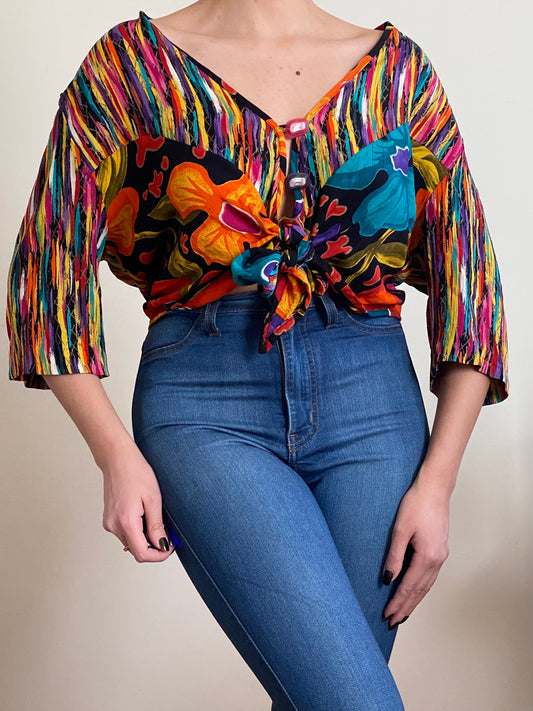 90's Multicolor Cropped Tie Knot Top (S-M)