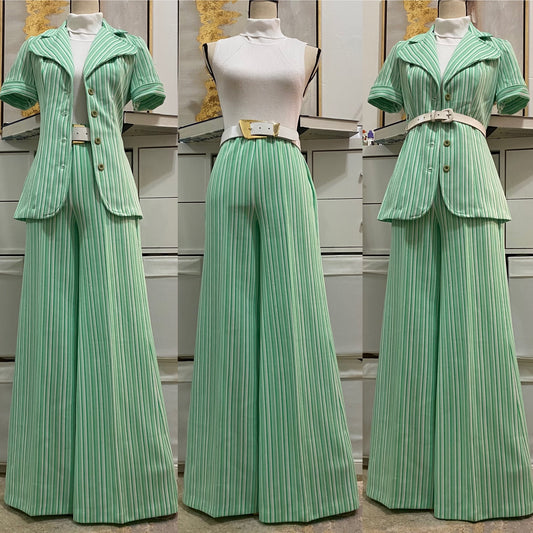 70s Stripe, 2PC Pantsuit (XS-SM, 25"-29"W) Wide leg flare
