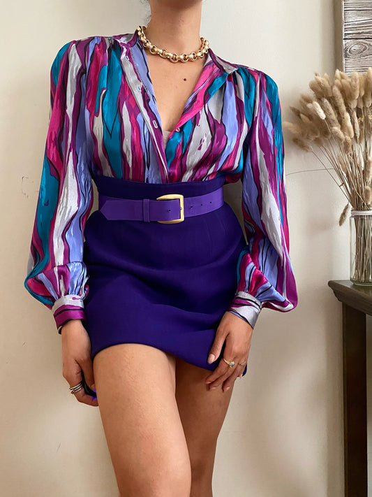 Abstract colorful long sleeve blouse