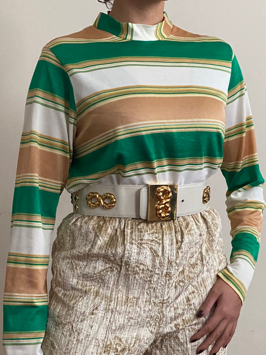 70's Striped Turtleneck Long Sleeve Top (M)