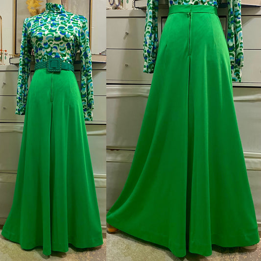 70's Green High Rise Palazzo Flare Pants (S, 26"-27"W)