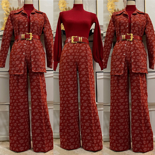 60s-70s Floral 2pc, Double Knit Leisure/Pantsuit (S-M, 25"-31"W)