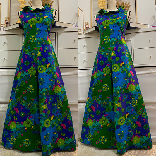 70s Psychedelic Wide Leg Abstract Floral Jumpsuit (S)