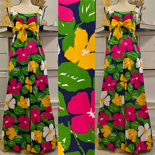 60's-70's Cotton Floral Wide Leg Jumpsuit (XS-S)
