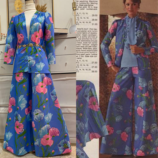 70's Floral 2pc Palazzo Pantsuit (XS-M)