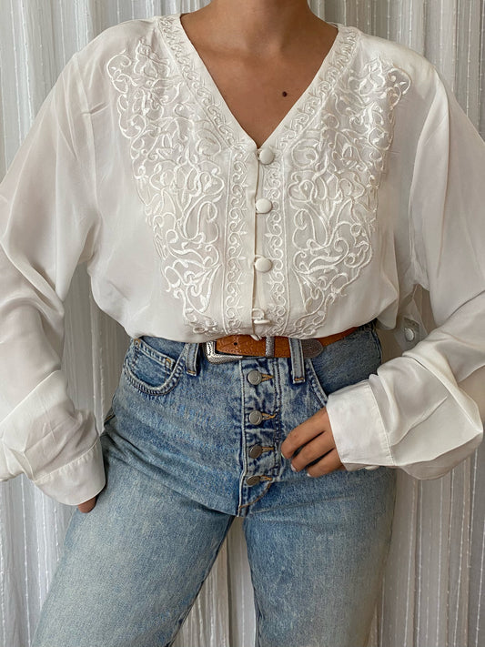 Embroidered Long Sleeve Blouse