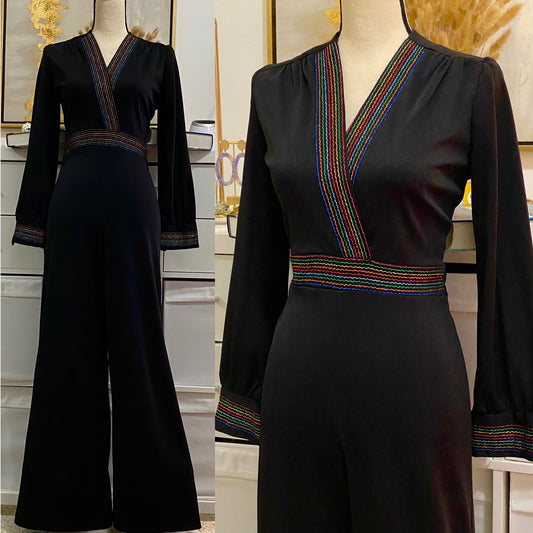 70’s Rainbow Trim Wide Leg Jumpsuit