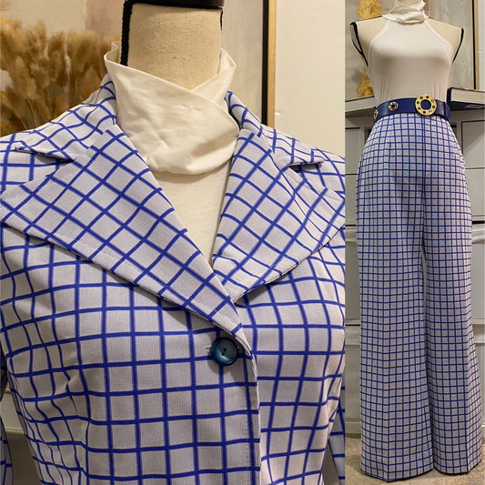 70s Windowpane 2PC Pantsuit (XS, 25"W)
