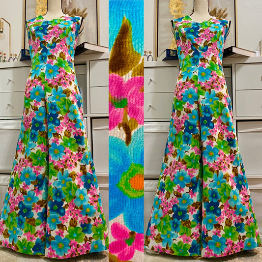 60's-70's Floral Bell Bottom Wide Leg Jumpsuit (L)