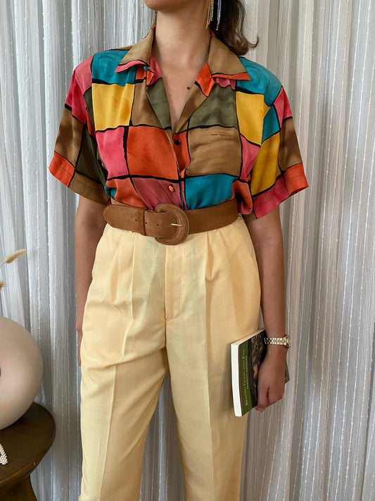 Colorful Block Short Sleeve Blouse