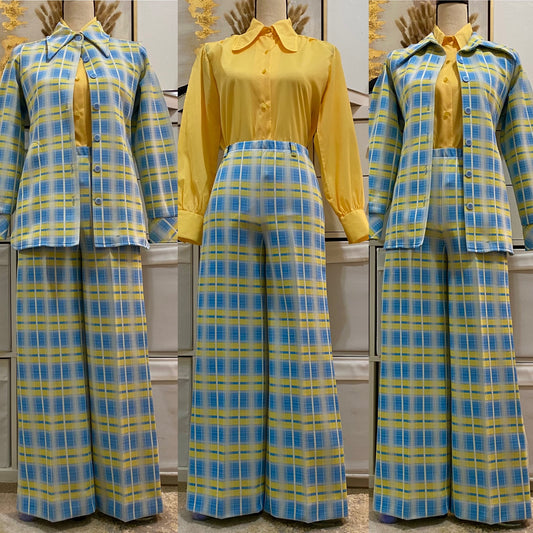 VTG 70's 2 Piece Pantsuit - Jacket Shirt & Wide Leg Bottoms - Petite (XS-S)