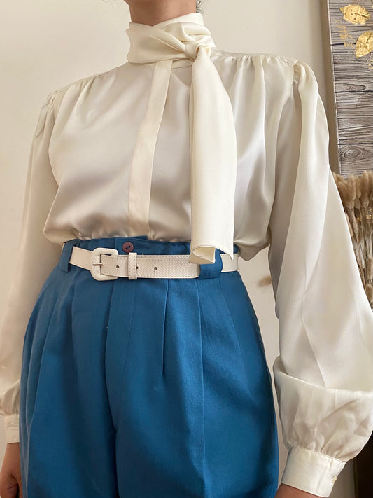 Business Essential White Bow-Tie Blouse