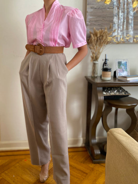 Pleated V-Neck Short Sleeve Blouse  (14)