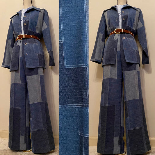 70’s Denim-Look Patchwork Pantsuit (L-XL)