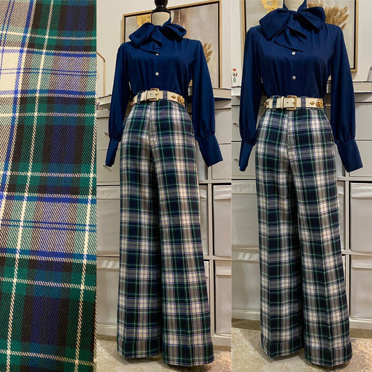 70's Plaid High Rise Bell Bottoms (M-28"-29"W)