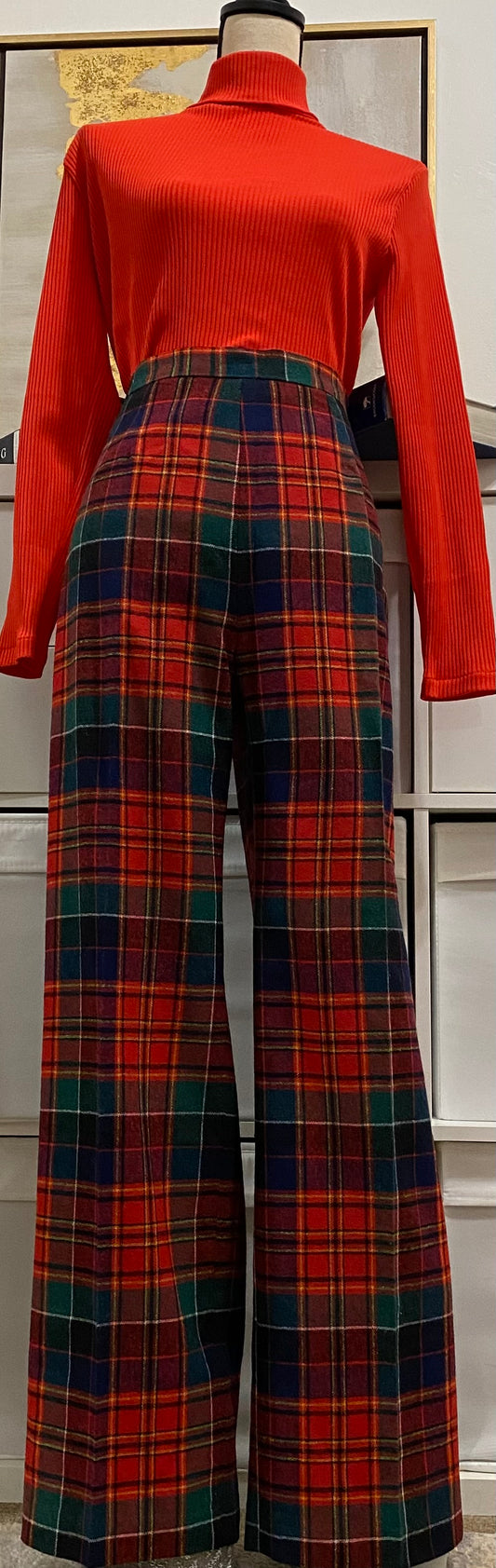 60’s Plaid Tartan High Rise Wide Flare Bottoms (M)