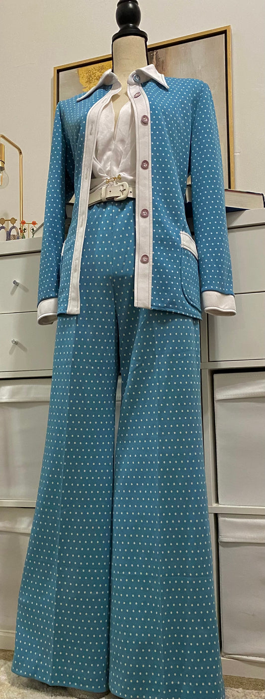 70’s 2-Piece Set - Jacket Shirt & High Rise Bell Bottoms (M-L)