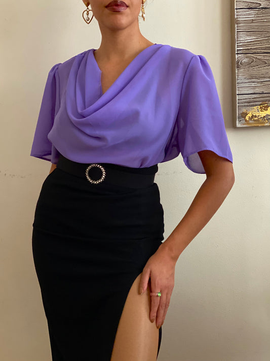 Cowl Neck Bell Short Sleeve Blouse