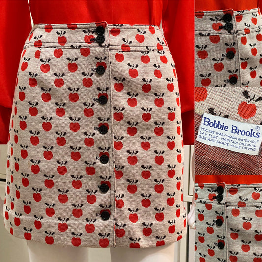 70s Apple Print MINI Skirt (XS, 24"W)