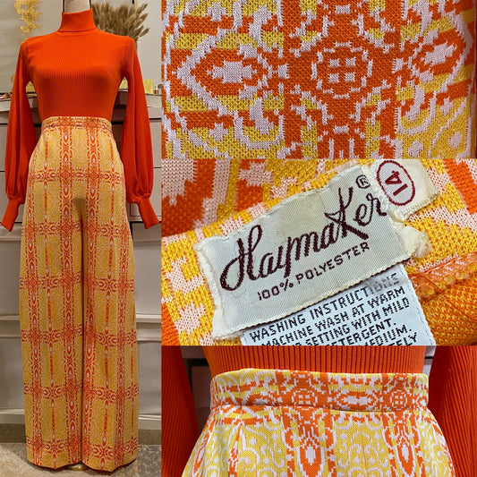 70’s Abstract High Rise Wide Leg Pants (L)
