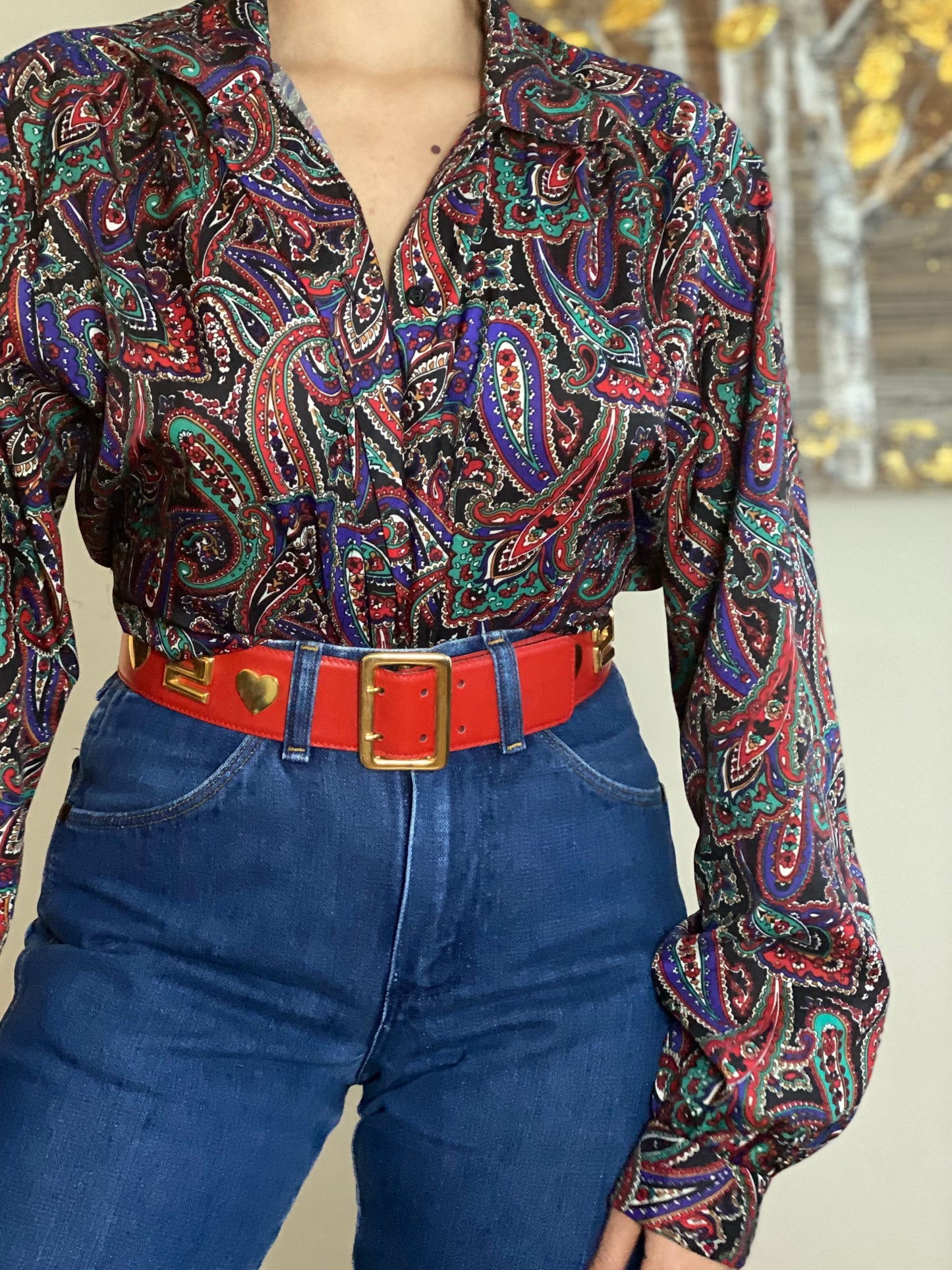 80's Abstract Paisley Long Sleeve Button Down Blouse (18)