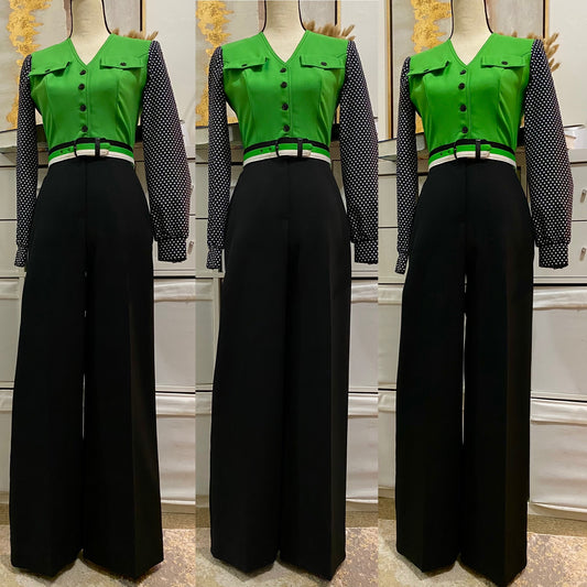 70s polka dot wide leg jumpsuit (XS-S)