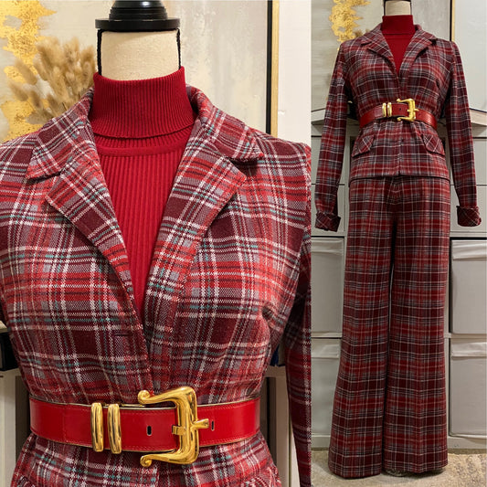 70s Plaid 2Pc Pantsuit (M-L, 31"W)