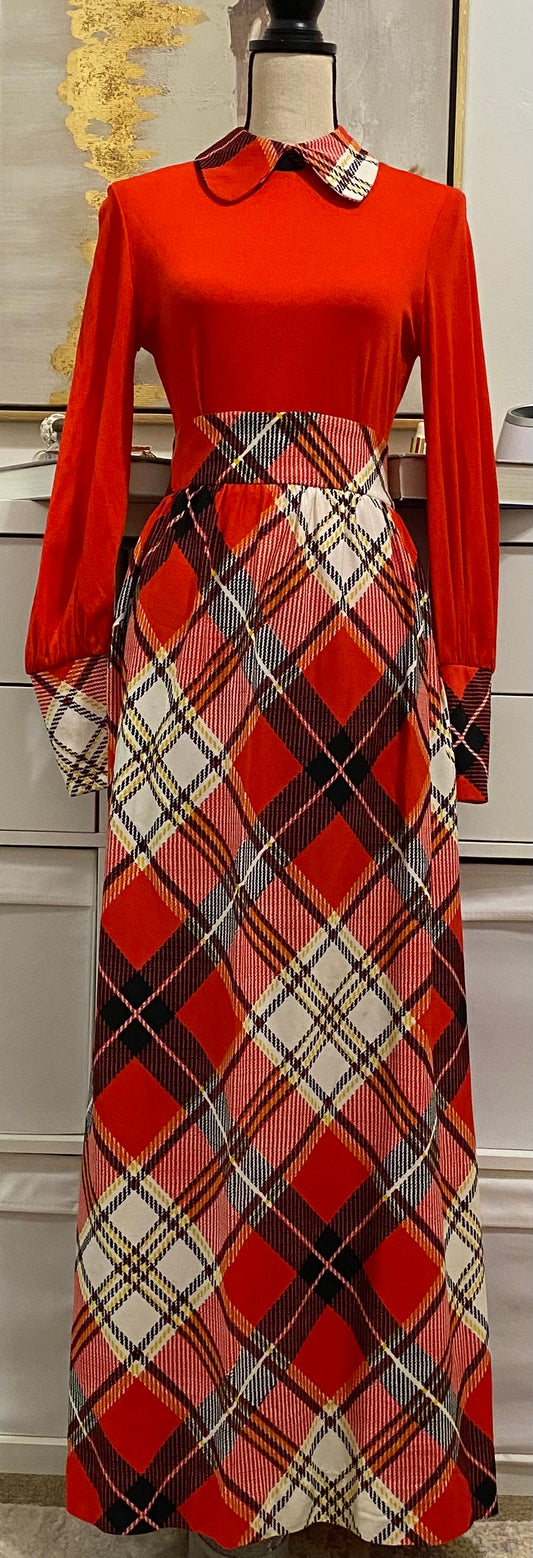 70’s 2-Piece Plaid Bodysuit & Maxi Skirt (S-M)